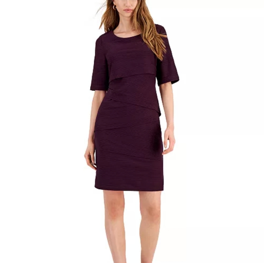 Connected Apparel Deep Purple Women's Tiered Ribbed Jersey Sheath Dress Sz. 6